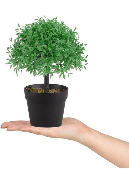 Mini Siyah Plastik Saksıda Yapay Fesleğen Ağacı