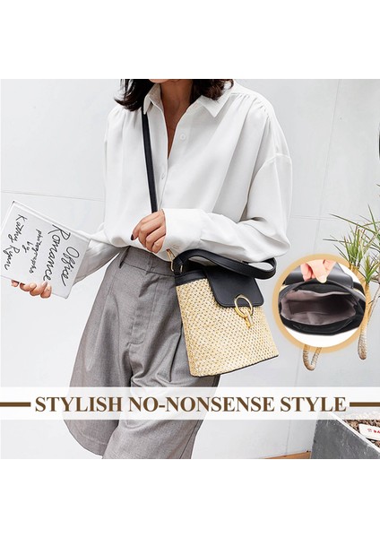 Küçük Hasır Kova Çanta Kadınlar Için Yaz Crossbody Bayan Seyahat Çantalar ve Çanta Kadın Omuz Basit Çanta Siyah (Yurt Dışından) fiyatları