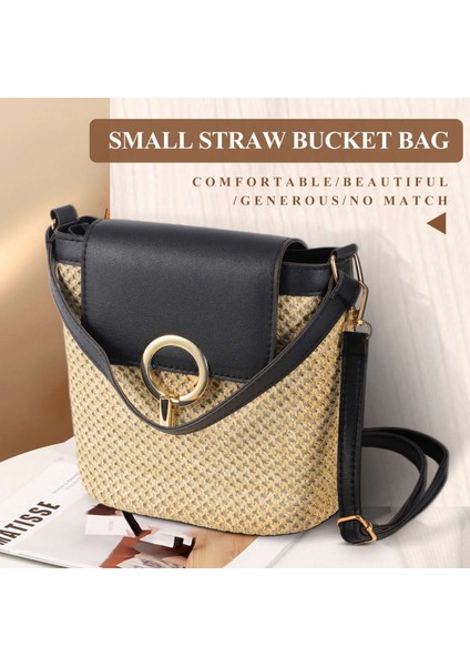 Küçük Hasır Kova Çanta Kadınlar Için Yaz Crossbody Bayan Seyahat Çantalar ve Çanta Kadın Omuz Basit Çanta Siyah (Yurt Dışından) fırsatları