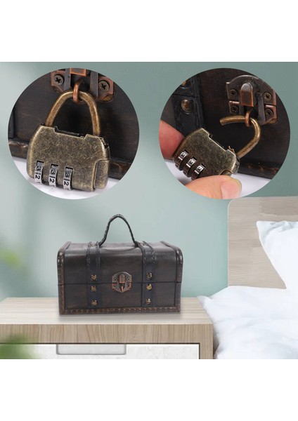 Retro Hazine Sandığı Vintage Ahşap Saklama Kutusu Antika Tarzı Takı Organizatör Dolap Jewerly Biblo Şifre (Yurt Dışından)