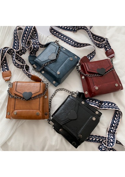Kadın Kore Tarzı Retro Kalp Şeklinde Kilit Cep Telefonu Çantası Çivili Omuz Messenger Kahverengi (Yurt Dışından) fiyatları
