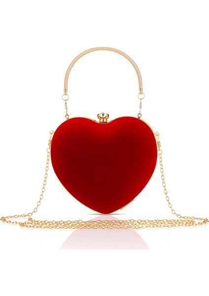 Kadife Kalp Şeklinde Çanta Debriyaj Akşam Çanta Rhinestone Omuz Çanta Sevgililer Parti Balo Için (Yurt Dışından)