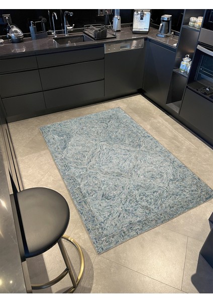 Yeşil Tonlarda Düğüm Desenli Dokuma Taban Halı MIRAVIP318