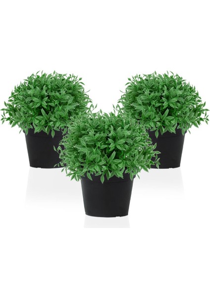 3'lü Set Mini Siyah Plastik Saksıda Yapay Fesleğen Çiçeği