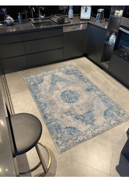 Krem Yeşil Geometrik Desenli Dokuma Taban Halı MIRAVIP340