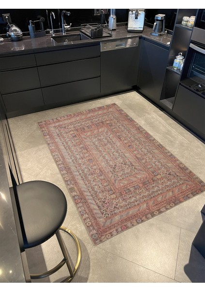 Kahverengi Geometrik Desenli Dokuma Taban Halı MIRAVIP346