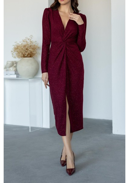 Kadın Büzgü Detaylı Simli Gece Elbisesi NBMY3633 fiyatları