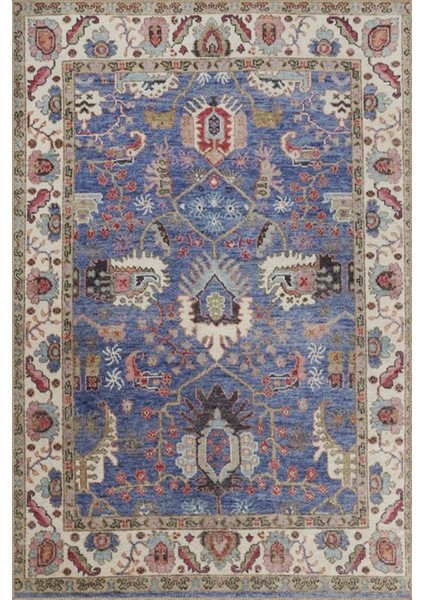 Krem ve Lacivert Renkli Pastel Boyalı Geleneksel Desenli Dokuma Taban Halı MIRAVIP384 fiyatları