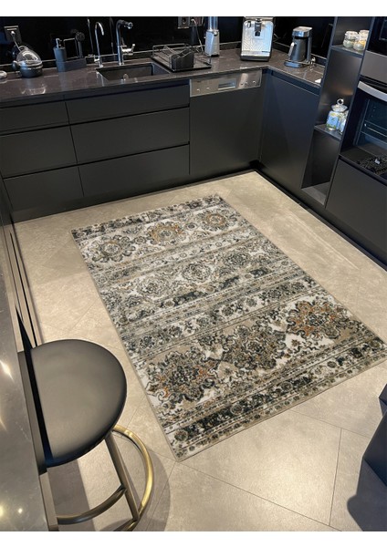 Geleneksel Sarı Çiçekli Desenli Dekoratif Halı MIRAVIP361