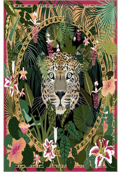 Yeşil Yapraklı Kaplanlı Desenli Dokuma Taban Halı MIRAVIP391 fiyatları