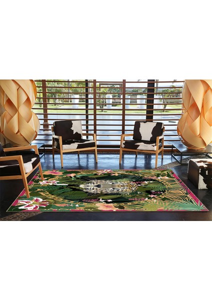 Yeşil Yapraklı Kaplanlı Desenli Dokuma Taban Halı MIRAVIP391 modelleri