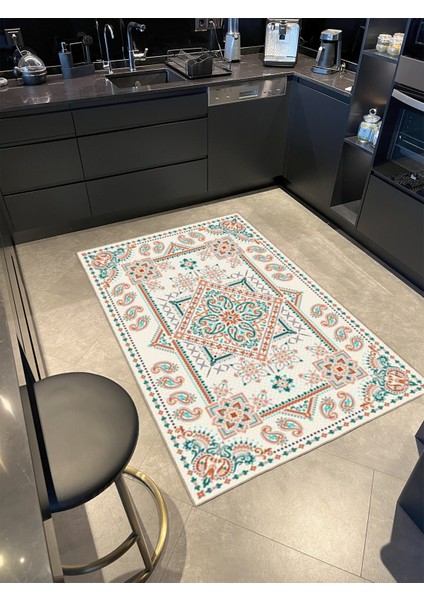 Geometrik Desenli Krem Tonlarında Dekoratif Halı MIRAVIP398