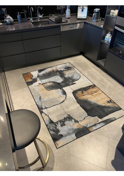 Gri Temalı ve Pastel Boyalı Desenli Dekoratif Halı MIRAVIP445