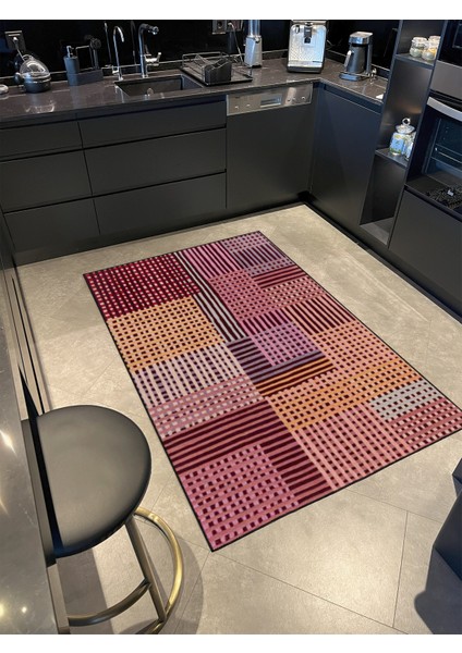 Renkli Çizgili ve Pastel Boyalı Desenli Dekoratif Halı MIRAVIP446