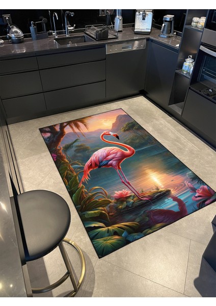 Pembe Flamingo Desenli Dokuma Taban ve Dekoratif Halı MIRAVIP404