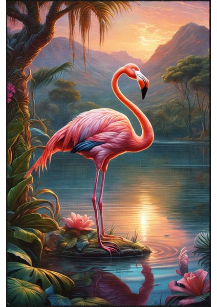 Pembe Flamingo Desenli Dokuma Taban ve Dekoratif Halı MIRAVIP404