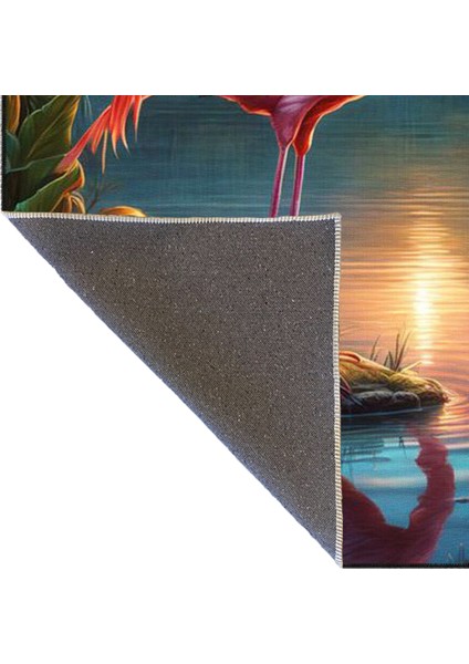 Pembe Flamingo Desenli Dokuma Taban ve Dekoratif Halı MIRAVIP404