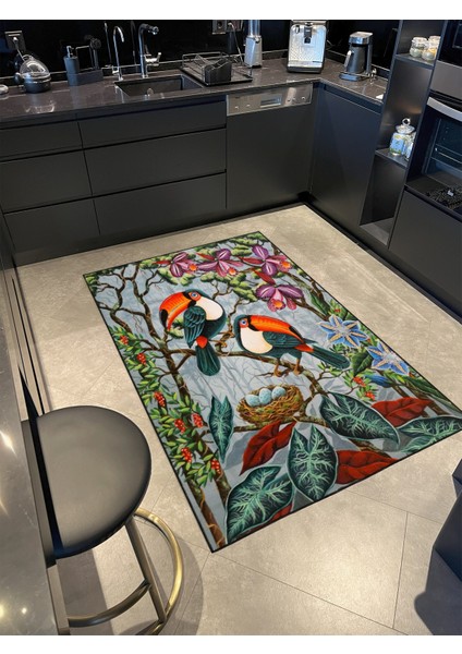 Dal Desenli Kuş Modern Dokuma Taban ve Dekoratif Halı MIRAVIP421