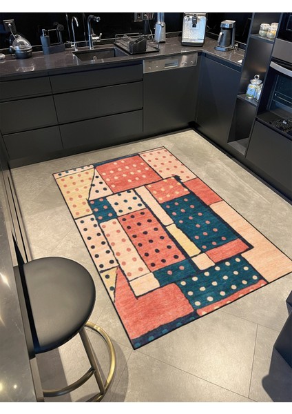 Karışık Renkli ve Geometrik Desenli Dekoratif Halı MIRAVIP442