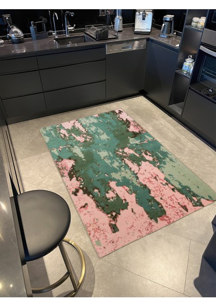Pastel Boyalı Pembe Yeşil Modern Dekoratif Halı MIRAVIP471
