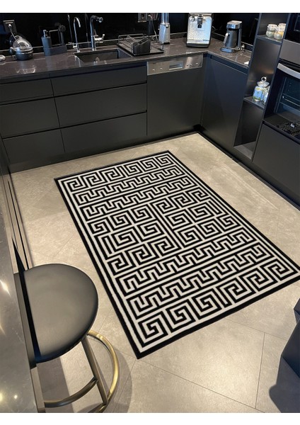 Siyah Renkli Modern Geometrik Dokuma Taban Halı MIRAVIP488