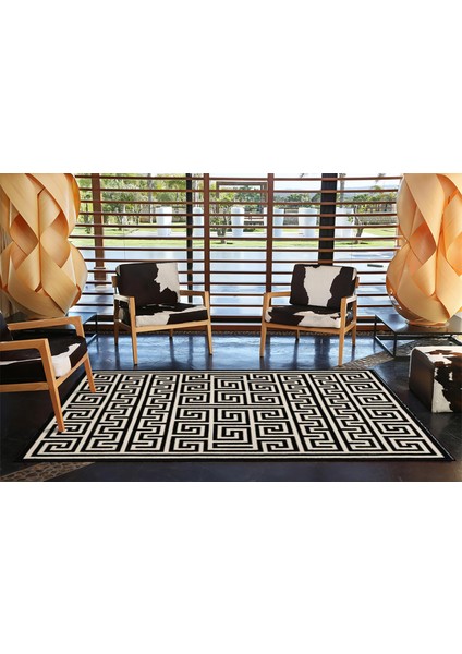 Siyah Renkli Modern Geometrik Dokuma Taban Halı MIRAVIP488 modelleri