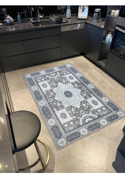 Modern Gri Renklerinde Geleneksel Dokuma Taban Halı MIRAVIP498