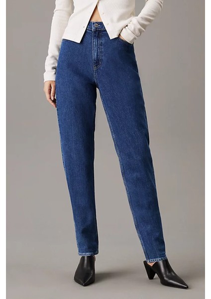 Kadın Mom Jeans Pantolon - Mavi