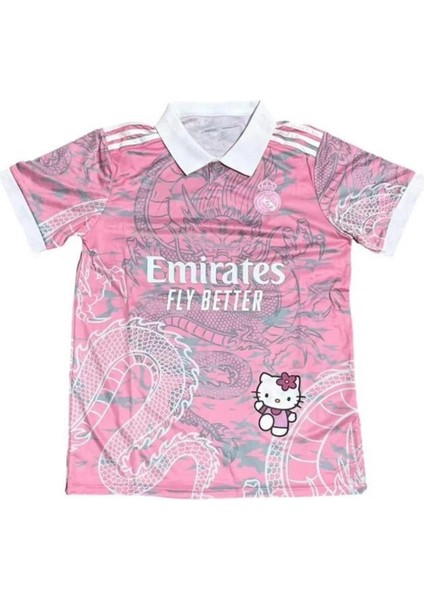 Pembe Kitty Madrid Dragon Jersey Siyah Düğmeli Yaka Forma
