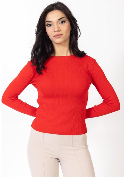Vs Kadın O Yaka Fitilli Triko Kazak 22 373 Emy 23K Kırmızı fiyatları
