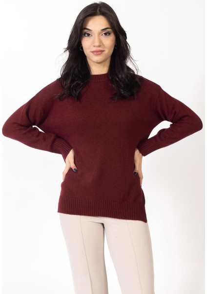 Vs Kadın O Yaka Triko Kazak 20 433 Emy 23K Bordo modelleri