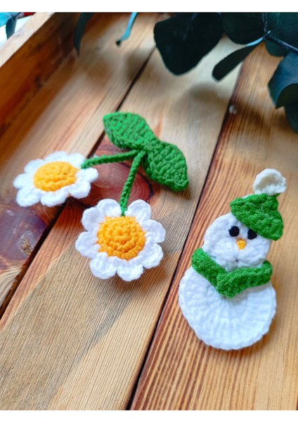 Kardan Adam ve Papatyalı Salkım Çiçek Kız Çocuk Bebek Çıtçıtlı Saç Tokası Seti