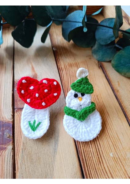 Kalp ve Kardan Adam Figürlü 2 Set Toka Saç Aksesuarı Çıtçıtlı Toka Seti