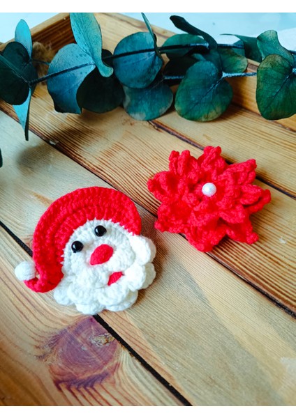 Noel Baba ve Yıldız Çiçek Figürlü Çıtçıtlı Saç Tokası Bebek Çocuk Saç Aksesuarı