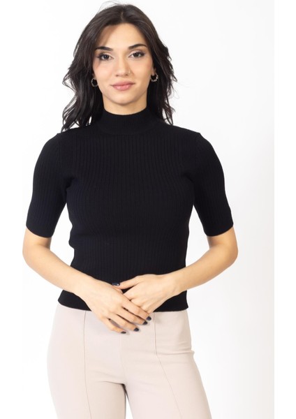 Vs Kadın Yarım Balıkçı Triko Kazak 23 185 Emy 23K Siyah
