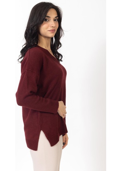 Vs Kadın V Yaka Triko Kazak 23 1153 Emy 23K Bordo fırsatları