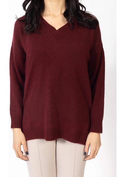 Vs Kadın V Yaka Triko Kazak 23 1153 Emy 23K Bordo indirimleri