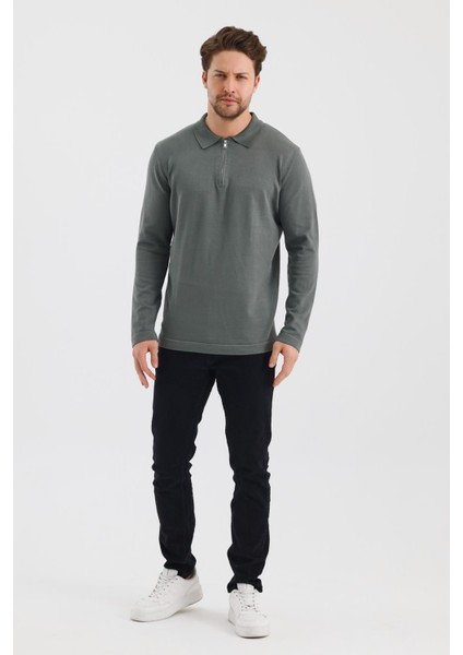Alexandergardı Fermuarlı Polo Yaka Regular Fit Kazak (E24-EZE-37)