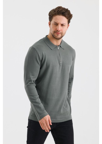 Alexandergardı Fermuarlı Polo Yaka Regular Fit Kazak (E24-EZE-37)