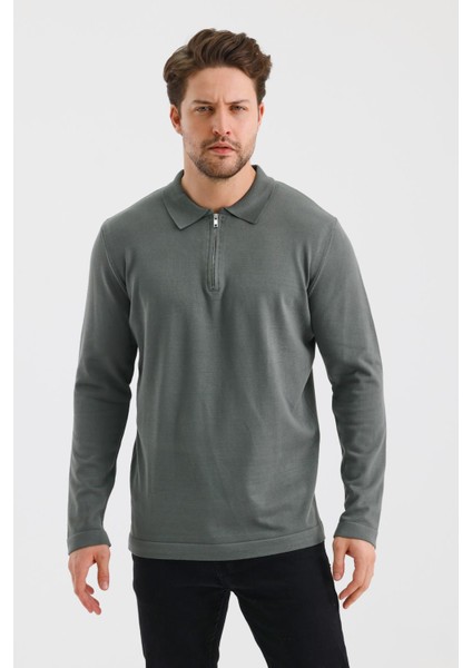 Alexandergardı Fermuarlı Polo Yaka Regular Fit Kazak (E24-EZE-37)