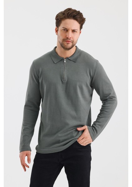 Alexandergardı Fermuarlı Polo Yaka Regular Fit Kazak (E24-EZE-37)