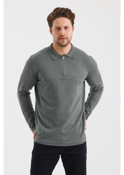 Alexandergardı Fermuarlı Polo Yaka Regular Fit Kazak (E24-EZE-37)