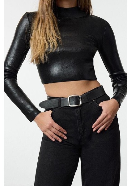 Stil Modern Kadın Crop Standart Kol Dik Yaka Basic Varak Baskılı Triko Kazak fiyatları