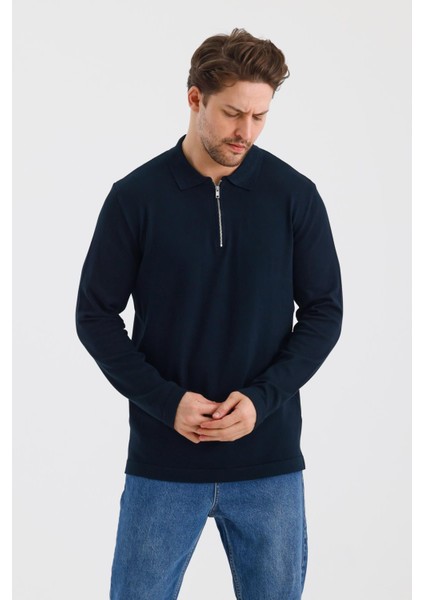 Alexandergardı Fermuarlı Polo Yaka Regular Fit Kazak (E24-EZE-37)