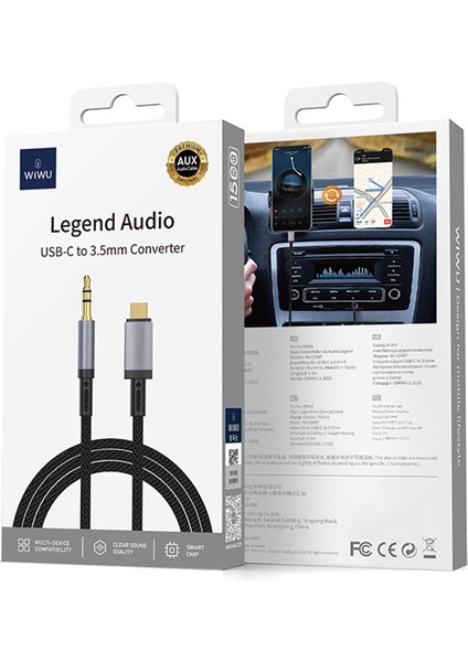Type-C To 3.5mm Aux Ses Kablosu Wiwu WI-C048 Legend Audio Serisi 1.5m Siyah