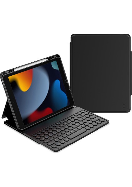 iPad Pro 10.5 7.nesil Uyumlu Klavyeli Kılıf Protective Gizli Kalem Bölmeli Siyah