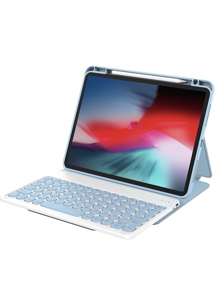 iPad 10.nesil 10.9 2022 Uyumlu Klavyeli Kılıf  Protective Gizli Kalem Bölmeli Mavi