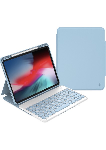 iPad 10.nesil 10.9 2022 Uyumlu Klavyeli Kılıf  Protective Gizli Kalem Bölmeli Mavi