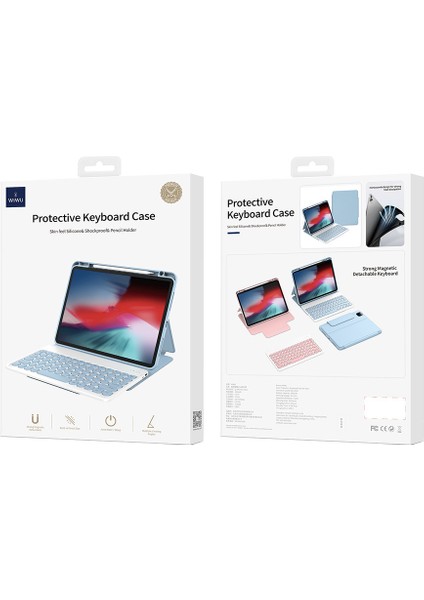 iPad 10.nesil 10.9 2022 Uyumlu Klavyeli Kılıf  Protective Gizli Kalem Bölmeli Mavi