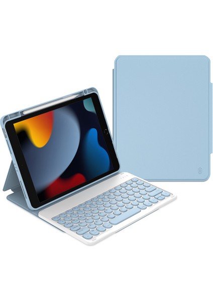 iPad Pro 10.5 7.nesil Uyumlu Klavyeli Kılıf Protective Gizli Kalem Bölmeli Mavi